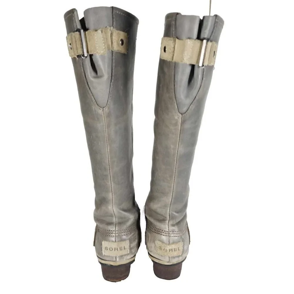 Sorel Women's Slimpack US6,5 Gray Leather Tall Waterproof Equestrian Snow Boots